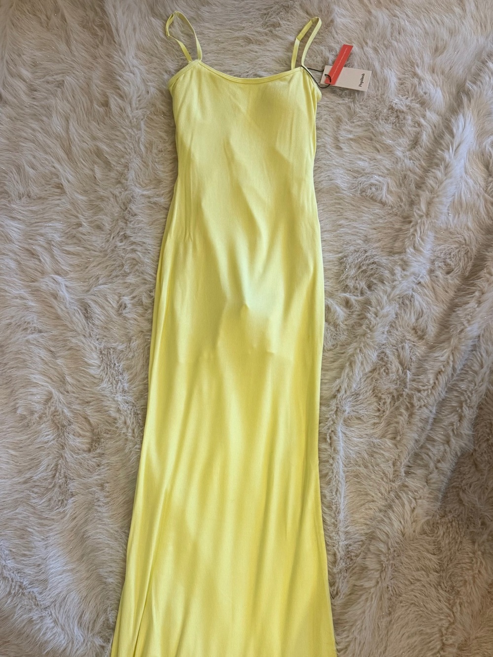Popilush Lemon Yellow Maxi Ribbed Dress